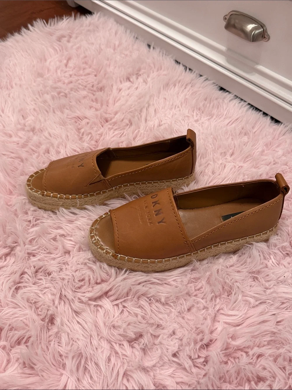 DKNY Tan Leather Espadrille Slip-On Flats